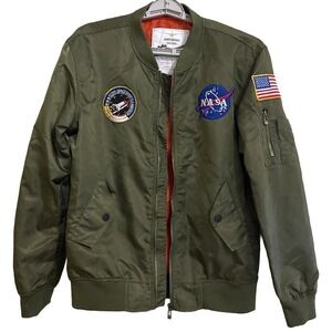 ASSTSERIES MILITARE NASA Bomber Jacket Mens XL Olive Green Space Shuttle Patches